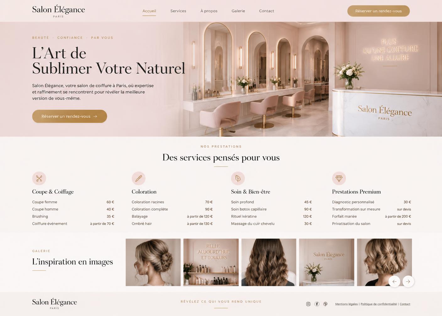Aperçu du site vitrine de Salon Élégance